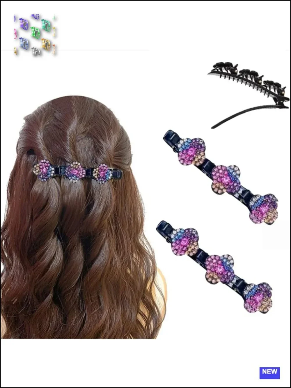 2PC Crystal Stone Braided Hair Clips, Claw Clip for Thick Fine Hair
